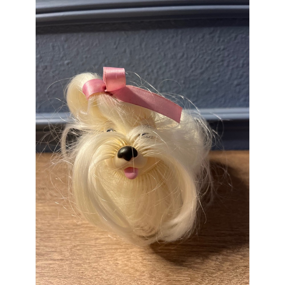 Vintage 1986 Hasbro Furry Tails Dog Figure Cream Blonde Hair‎ Pink Bow Toy
